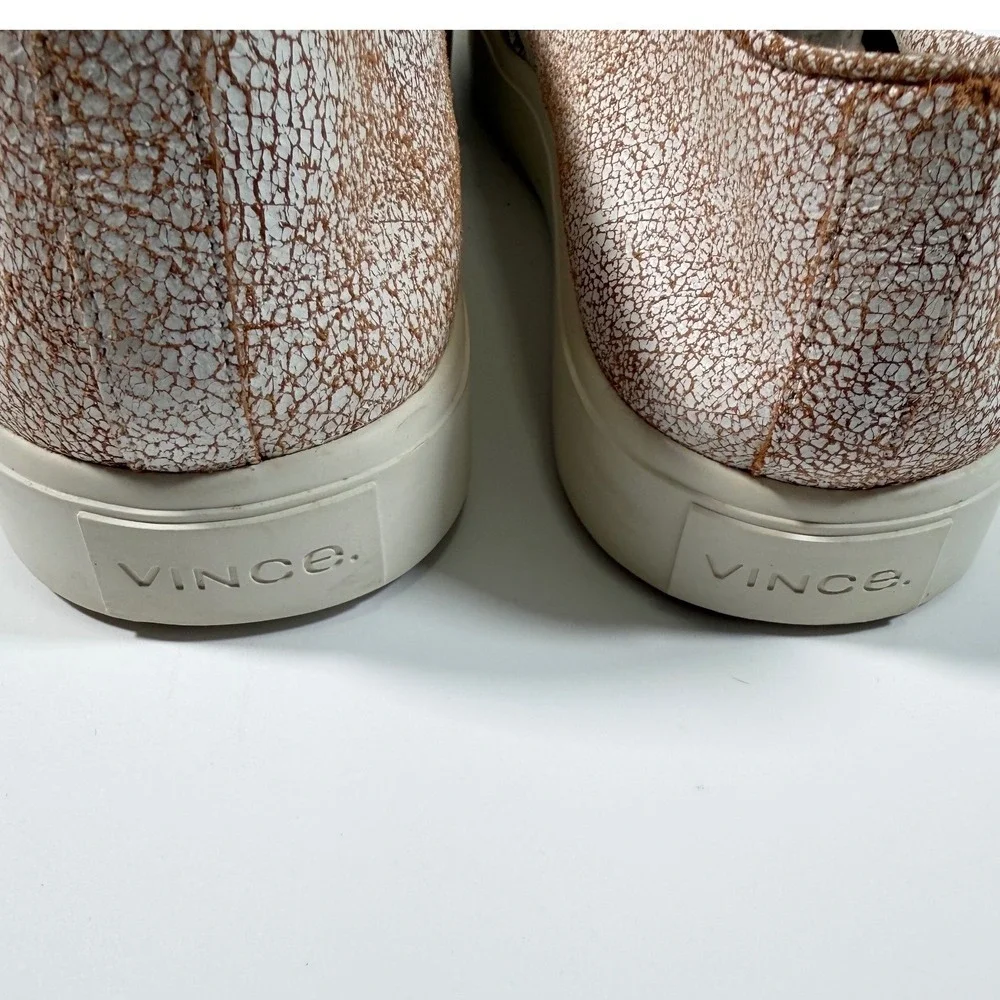 Vince Crackled Metallic Leather Slip On Sneakers Women's Size 9 White Bronze